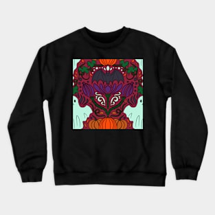 Halloween Damask Spooky Ghost and Pumpkin and Bat Halloween Print Cranberry Crewneck Sweatshirt